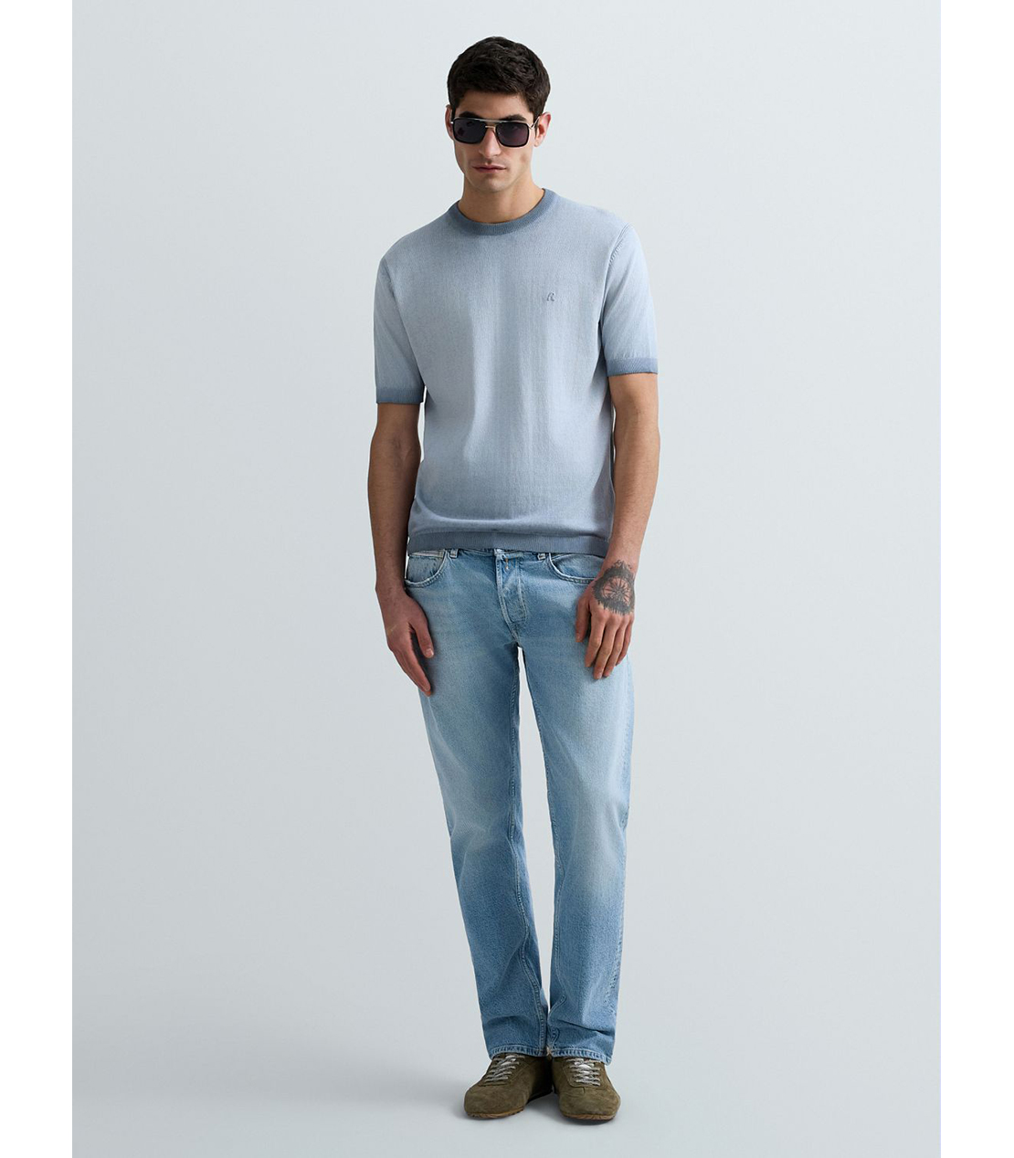 オンブレコットンクルーネックハーフスリーブセーター 詳細画像 グレイッシュブルー 2